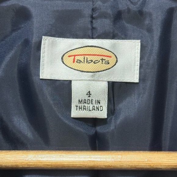 Talbots Women Size 4 Navy Blue White Boucle Tweed Fringe One Button Blazer - Picture 2 of 15